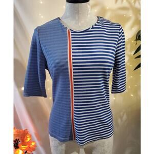 Opening Ceremony Women's Striped Nautical Top Size L 3/4 Sleeve Tencel Blend